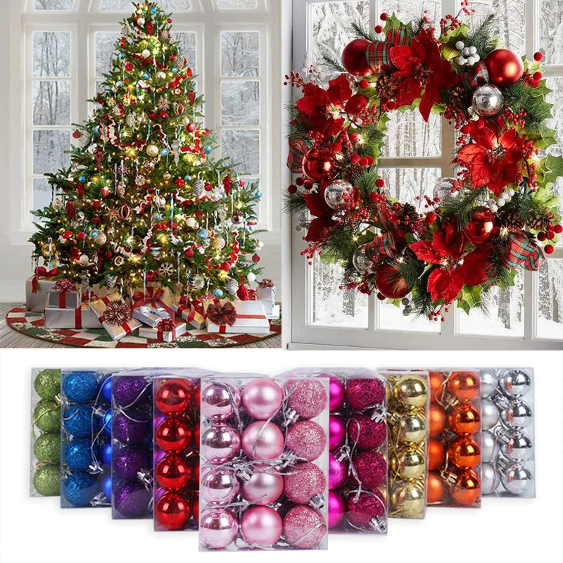 24 pcs / mycket 3cm julkula glitter julgran ornament hängande jul hem dekorationer palline natale dekor navidad 2019