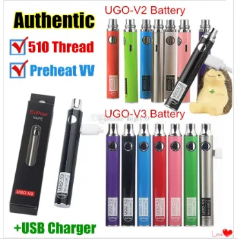 정통 UGO-V II 2 배터리 510 스레드 vape 펜 Ugo V3 가변 전압 예열 키트 Evod Ego Micro USB Passthrough Cartridge ECigs