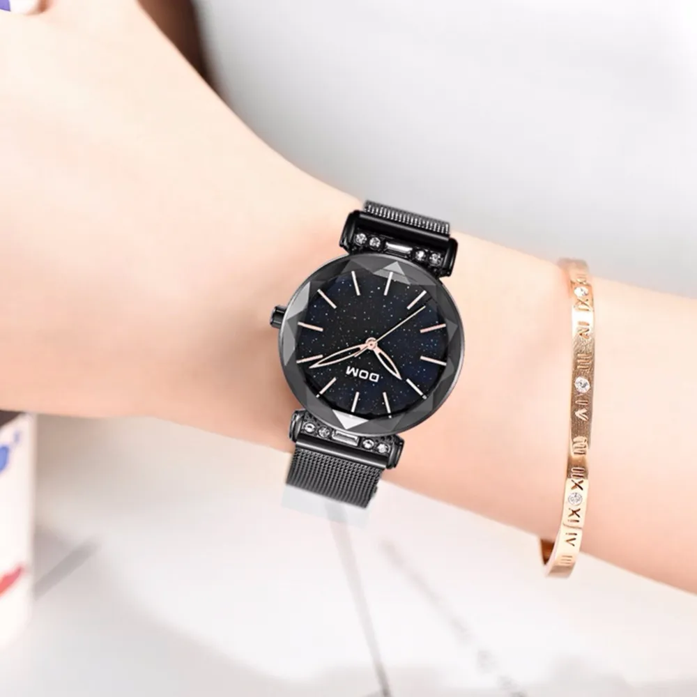 DOM Luxury Starry Sky Watch Woman Black Watches Fashion Casual Female Wristwatch Waterproof Steel Ladies Dress Watch G 1245GK 1M From 24 86 DHgate
