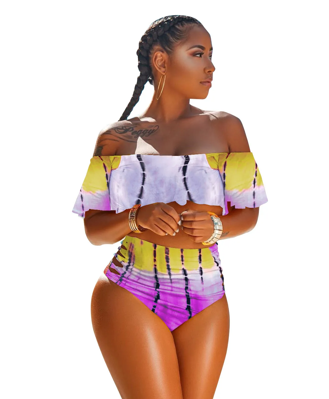 Fashion Sexy Off Shoulder Swimsuit 2 Two Piece Sets Flouncy Crop Top Hipster Bikini Gradient Tie Dye Falbala Ruffle Swimwear Maillot De Bain From Tudou12 29.05 DHgate.Com