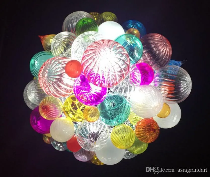 Pretty Bulbiform Round Shape Colorful Hand Blown Chandelier Modern Art Glass Pendant Lamp Holiday Dec LR1299