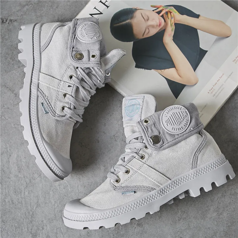 Spring and autumn high top shoes women's shoes canvas shoes flanging thick bottom European station Paladin women's French