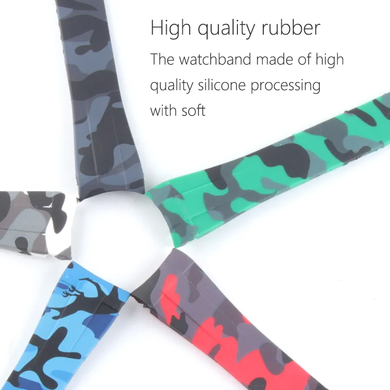 Pulseira de relógio de borracha de silicone, aço inoxidável, fivela dobrável, pulseira de relógio para oysterflex sub, relógio masculino 20mm, preto, vermelho, azul t198e