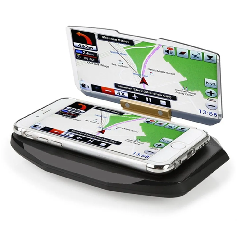 Soporte para pantalla frontal móvil GPS para automóvil, soporte móvil para  proyector de navegación HUD para coche, soporte para teléfono inteligente