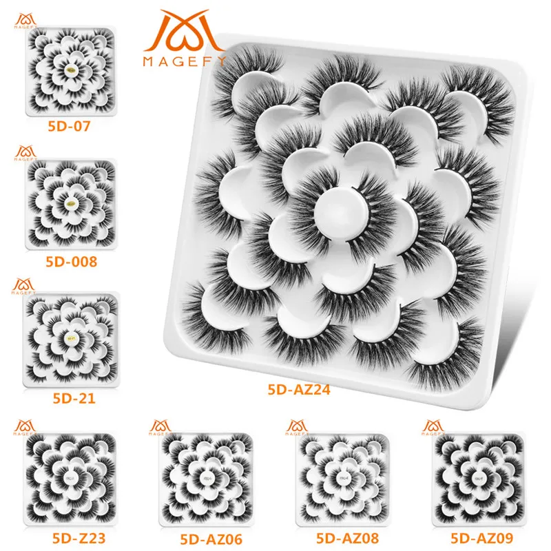 5D 밍크 속눈썹 10pairs 가짜 속눈썹 확장 자연 긴 두꺼운 손으로 만든 가짜 눈 속눈썹 메이크업을위한 미용 도구