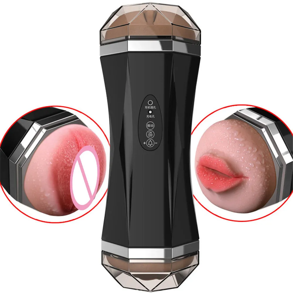 Silicone Oral Vagina Real Pussy Vibrator Sex Toys For Men Voice Aircraft Cup Masturbation Male Blowjob Pussy Sucking Sex Machine J190629