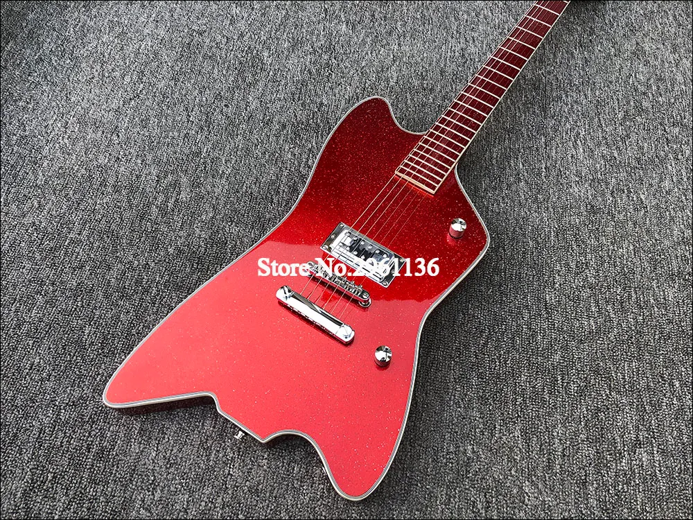 Billy Bo Jupiter Big Sparkle Metallic Red Thunderbird Electric Guitar Wrap Arround Tailpiece, Chrome Hardware