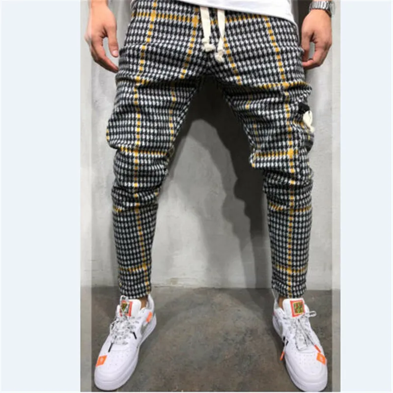 Men Plaid Long Pants Fashion High Quality 2019 Spring Autumn Casual Young Man Hip Hop Trousers Male Lace Up Elastic Harem Pants