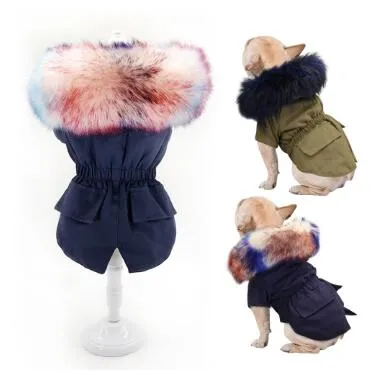 Hiver chaud vêtements pour chiens de luxe en fourrure Manteau pour chien Sweats à capuche pour chien Petit Moyen coupe-vent Vêtements pour animaux domestiques doublure molletonnée Veste de chiot
