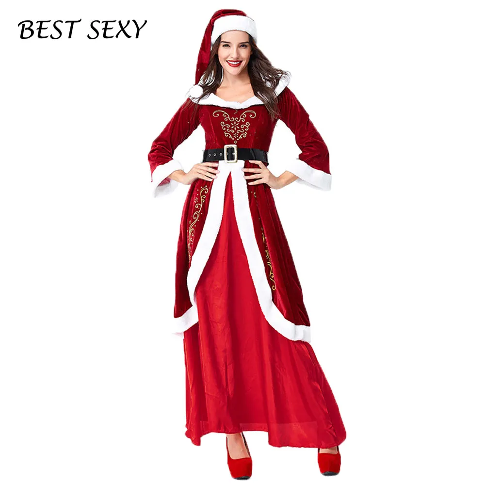 ملابس المرأة الجديدة طويلة تنورة عيد الميلاد الكلاسيكية الأنيقة حزب كم طويل الملكة الحجم اللباس محكمة مثير الكبار