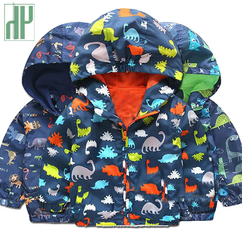 Kurtka dla dzieci Kreskówka Dinozaur Print Kurtka dla chłopców Toddler Dziewczyny Outwear Kurtka Dla Dzieci Z Kapturem Wiatroszczelna Paincoat Windbreaker