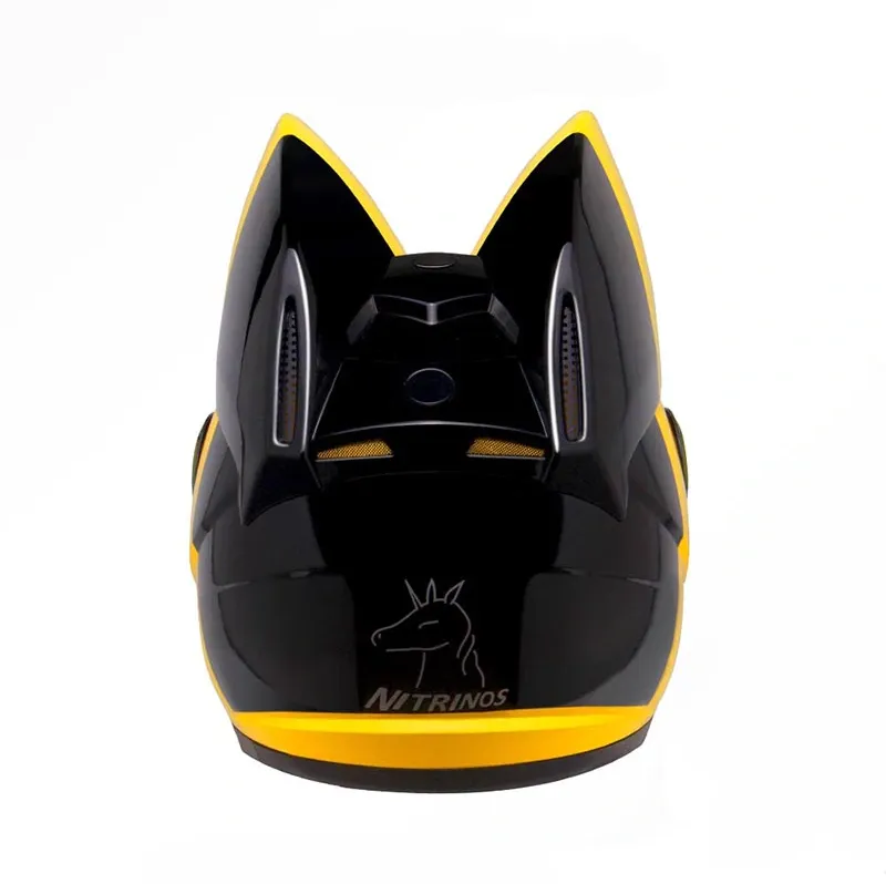 NITRINOS motorhelm volledig gezicht met kattenoren gele kleur Persoonlijkheid Kat Helm Mode Motorhelm maat M LXL XXL9513018