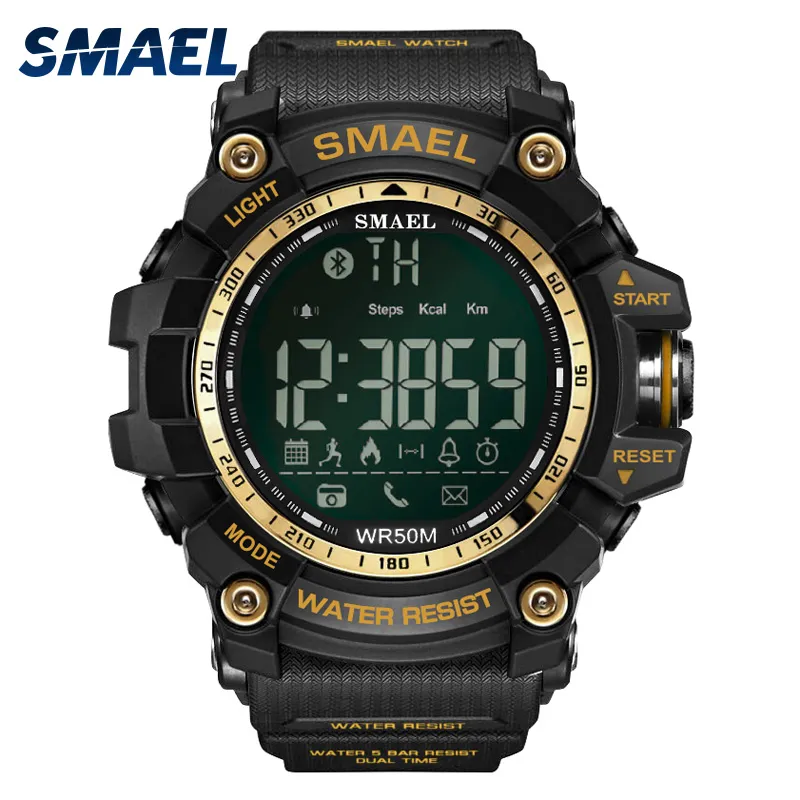 Smael merk digitale display horloges zwart blauw coole stijl led polshorloge outdoor sport horloges 50m watervoorspoor klok 1617B