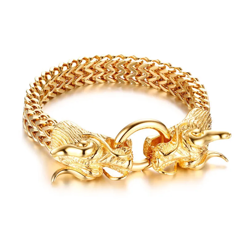 316L Edelstahl Männer Drachen Kopf Gold Armband Persönlichkeit Coole Knochen Ketten Jungen Hip Hop Rock Armreif Männlich Punk Klammer spitze