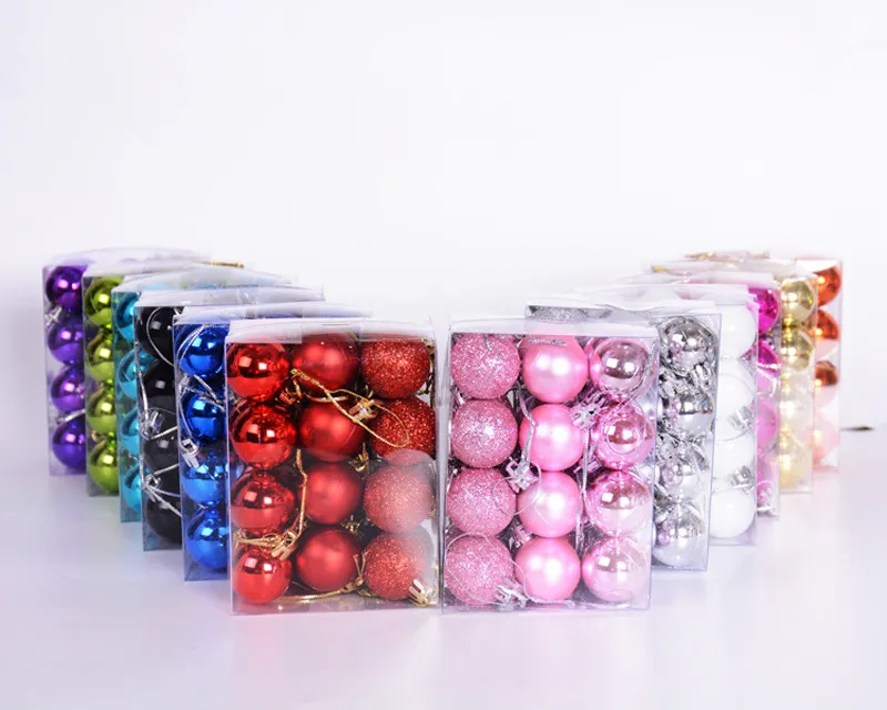 Christmas Light Ball 3cm 24pcs / Box Plastikowe kulki Boże Narodzenie bombki Boże Narodzenie dekoracje Kolorowe kulki HP003