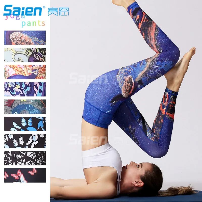 Plus Size Printed High Waist Polyester Spandex Yoga Pants For