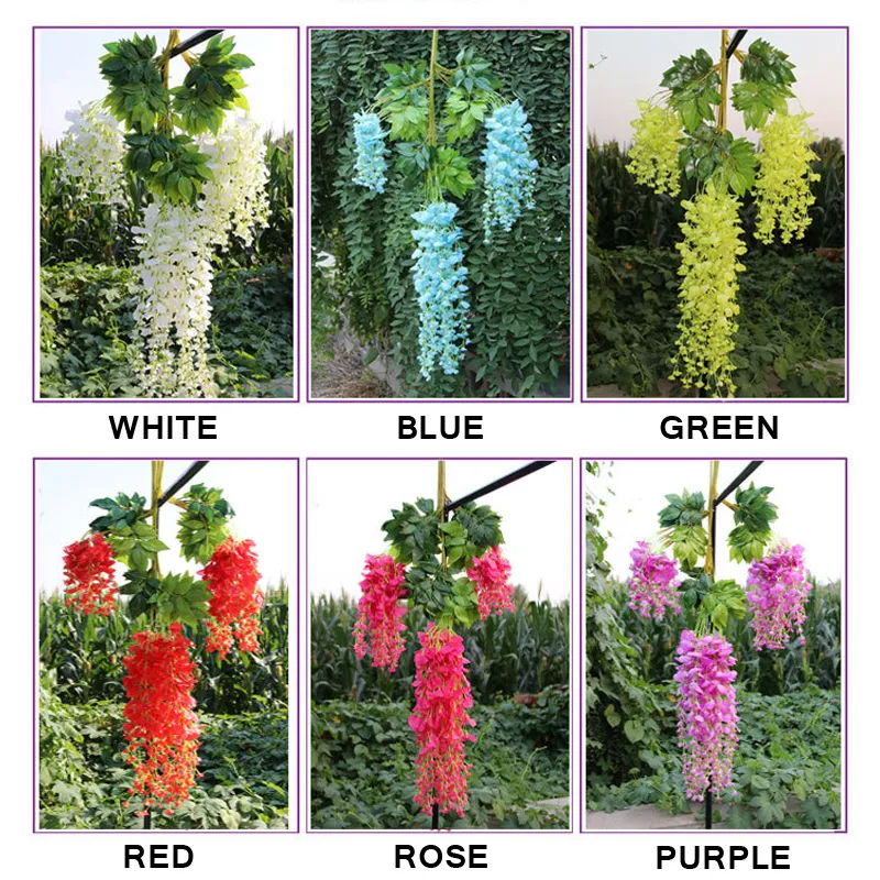 Wedding Decoration Artificial 110cm Elegant Silk Flower 7 color Wisteria