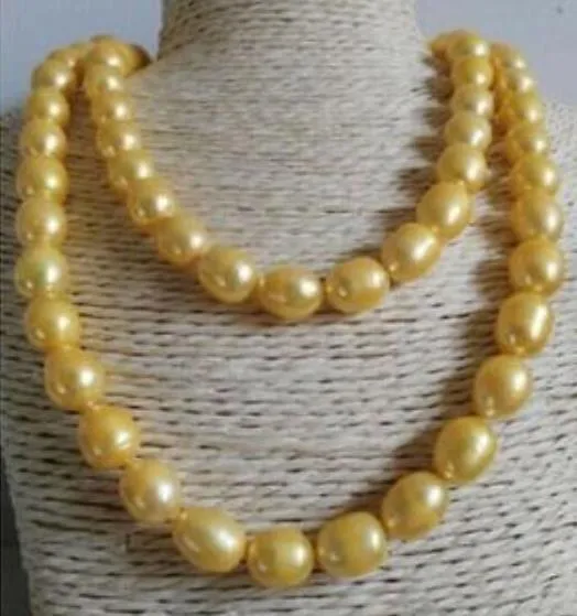 Single Strands 12-13mm Barock Gold Pearl Necklace 38 tum p￤rlor halsband 14k guld l￥s