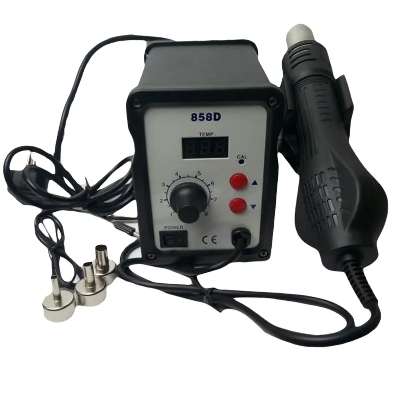 Freeshipping Hot Air Gun Desoldering Soldering Rework SMD Station 3 Nozzles For 858D