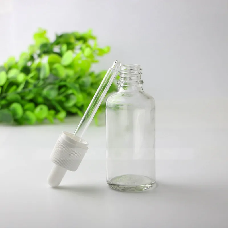 Essential Oil Glass Bottle Clear Dropper 50ml E LIQUID Pipette Vial Cosmetics Container with Childproof Tamper Lids