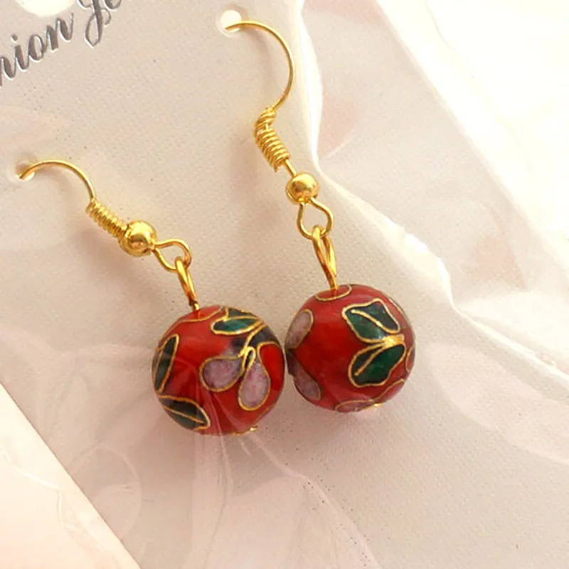Simple Enamel Round Beads Earrings Women Cloisonne Ear Dangles Chinese Ethnic Crafts Ear drops Handmade Accessories Fashion Jewelry