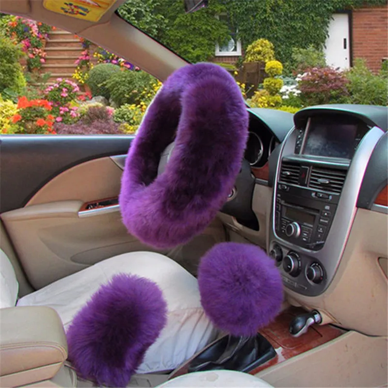 Chaud Volant en peluche Couverture Woollen Handbrake voiture Accessoires  Auto fourrure