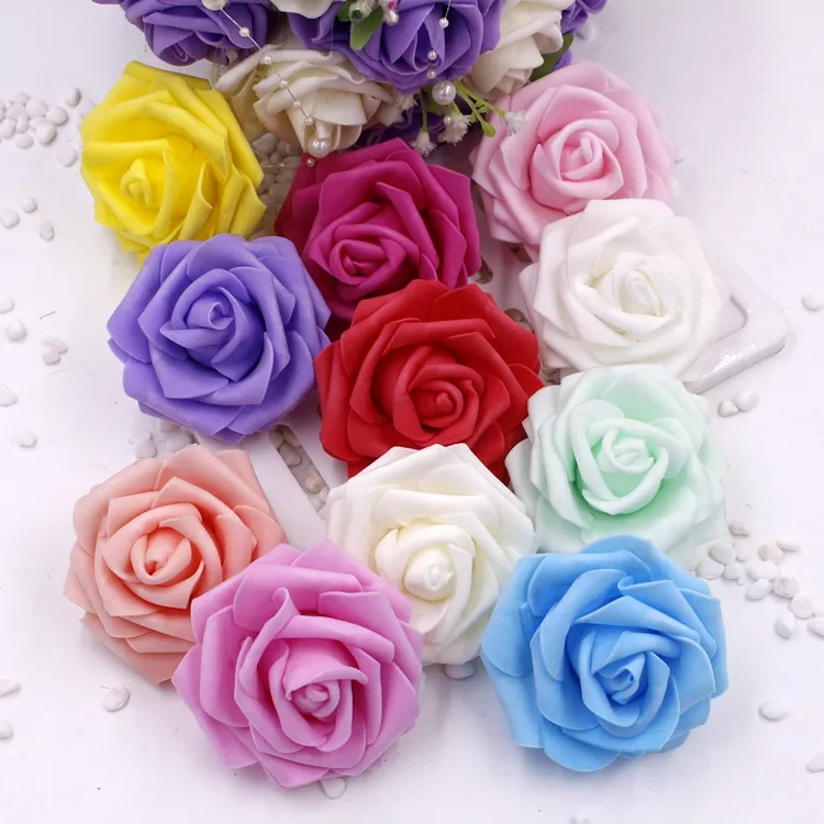 20 Heads 6CM PE Foam Rose Artificial Flower Heads Bride Bouquet Wedding Decoration DIY Scrapbooking Wreath Fake Decorative Rose