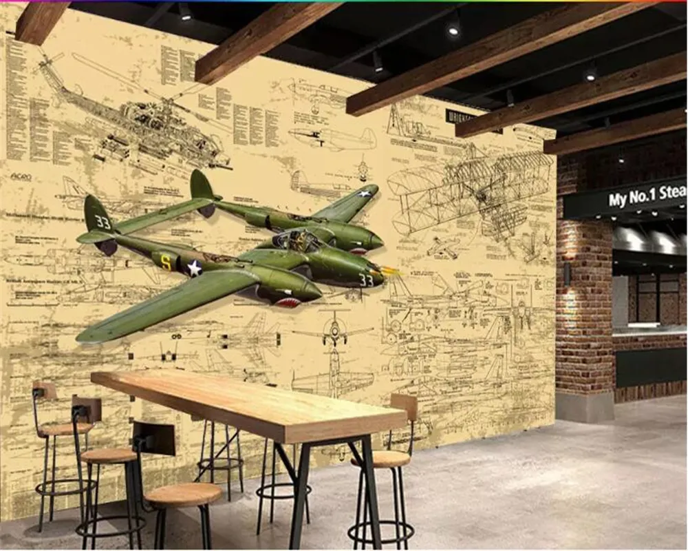 Beibehang Papel de Parede Wallpaper Ilustração Avião Ilustrações Industrial Foto Wallpaper Bar Restaurante Fundo Fundo 3D