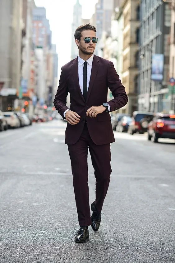 Handsome Burgundy Mens Suit New Fashion Two Pieces Groom Suit Wedding Suits For Best Men Slim Fit Groom Tuxedos For Man