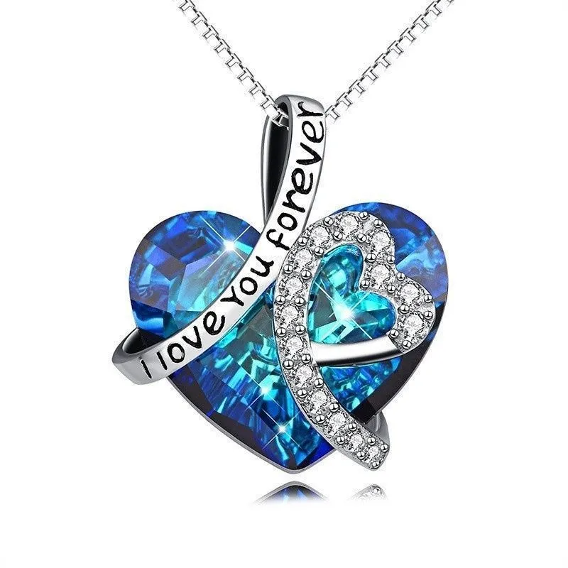 acessórios moda- Europeu e colares pingentes de colares de cristal em forma de coração oceano colar de coração americanos