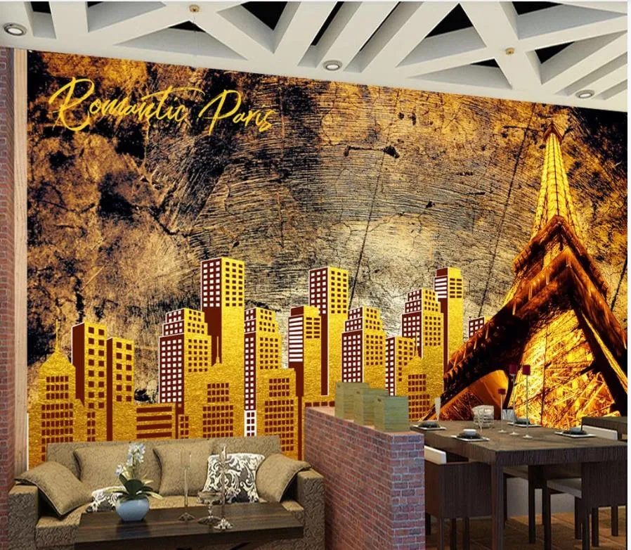 直営店舗 リビングルームのモダンな壁紙ヨーロッパのウラザーヴィンテージゴールデンパリ壁画壁ホテル壁紙 販売オーダー Wbs Padangpanjang Go Id