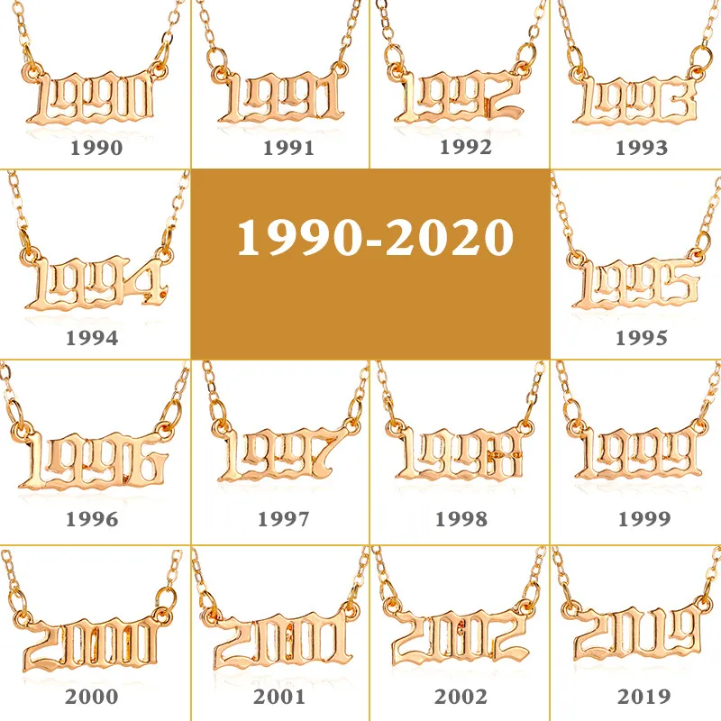شخصية سنة العدد القلائد اليدوية مخصص الولادة الخاصة سنة الولادة الأولي قلادة المعلقات للرجال النساء عشاق الفتيات المجوهرات 1990-2020