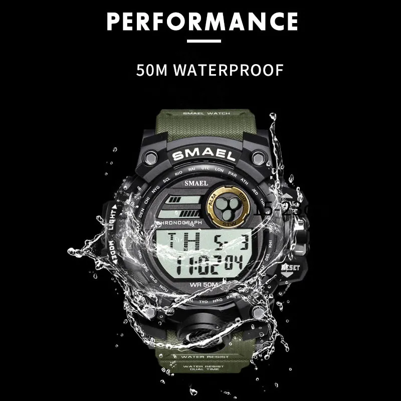 Брендовые мужские часы SMAEL, спортивные военные часы SMAEL S Shock Relojes Hombre, повседневные светодиодные часы, цифровые наручные часы, водонепроницаемые 1545D150a