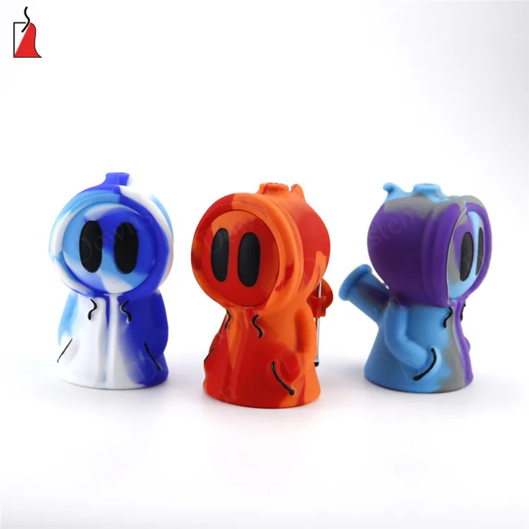 Cool Pipe Colorful Silicon Bong Ghost Bubbler Portable Hand Pipe 14mm Joint Glass Bowl With Dab Tool And Wax Containers Jar