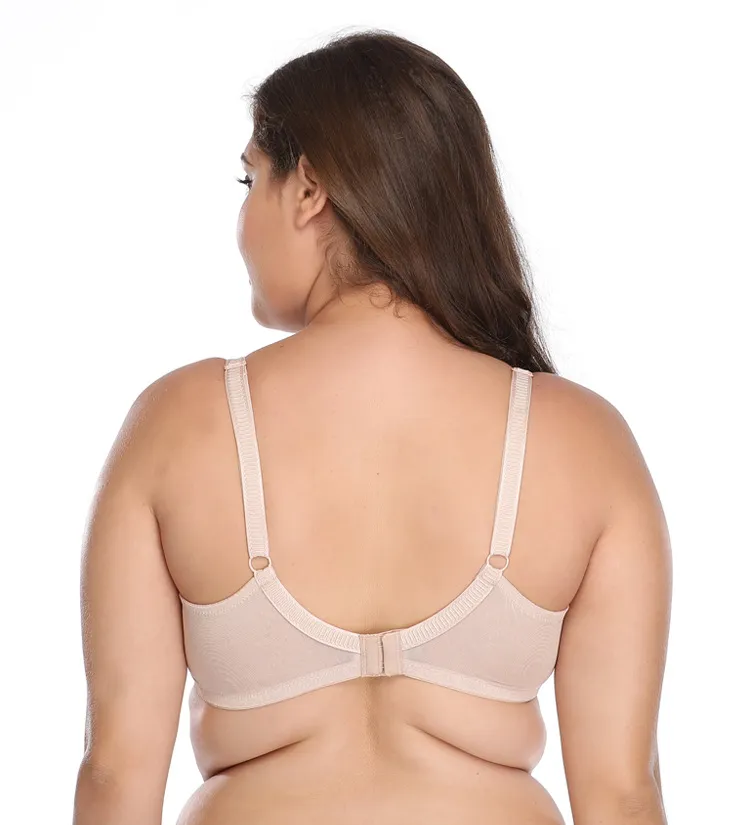 Women Plus Size Bra Silky Underwire Thin Cup 85-100 C D E F G H I J Simple  Daily Brassiere for Big Chest Black Beige Super Large Cup