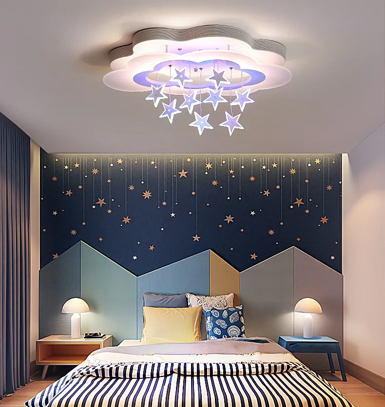 新しい天井灯の女の子子供室の寝室モダンなLED照明表面マウントリモコン屋内ランプ