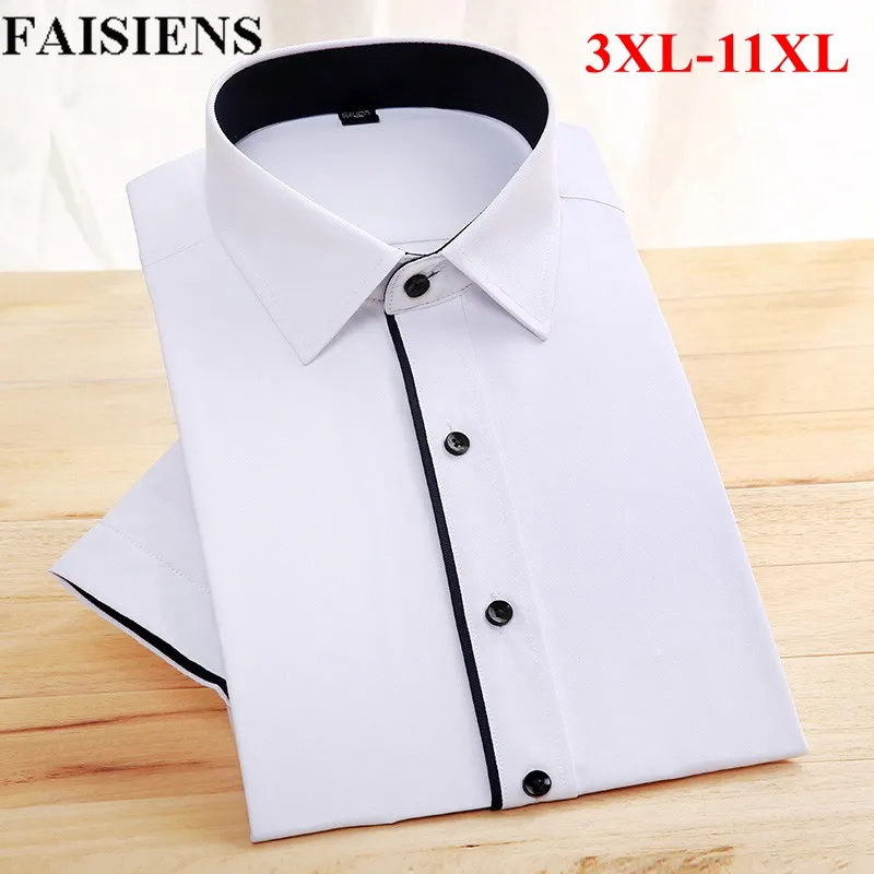 FAISIENS 8XL 9XL 10XL 11XL Sommer Mens Dress Shirts Umlegekragen Kurzarm Weiß Rosa Getäfelt Farbe Business Männer Hemd