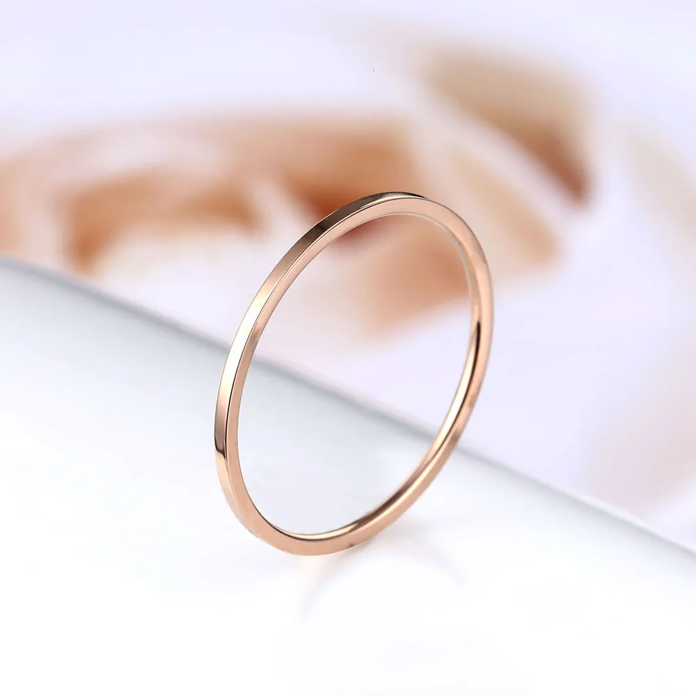 Fashion Month 1mm Titanium Stainless Steel Thin Ring - Simple Band, Rose Gold, Size 5, For Him/Her - View #9