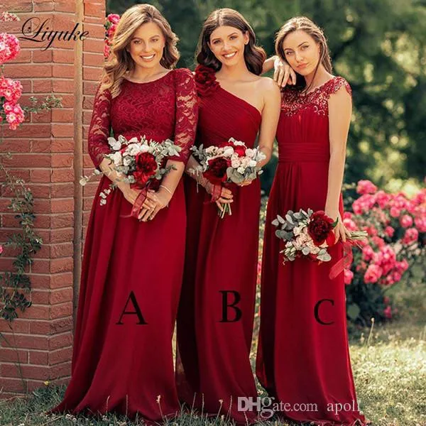 2019 New Borgonha Dama de Honra Vestidos Diferentes Estilos Mesmos Cor Vestidos de Dama de Honra Uma Linha Chiffon Wedding Guest Dress