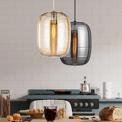 Nieuwe Hot Industriële Glas Hanglamp Minimalistische Moderne LED Hanglampen Indoor Keuken Eetkamer Bar Loft Decor Verlichtingsarmaturen DHL