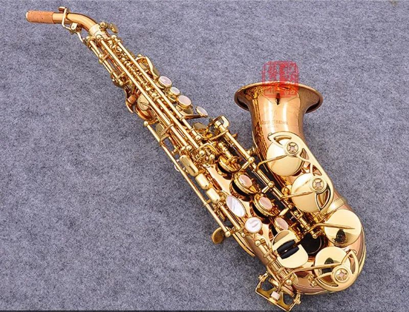 Best quality phosphor coated copper curved saxophone soprano sax B musical instrument S-991 Japanese model with mouthpiece. case