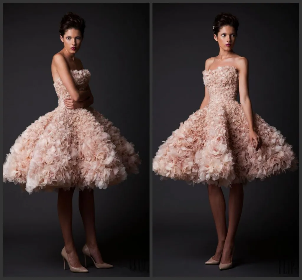 New Krikor Jabotian Vintage Wedding Dresses Strapless Knee Length Short Bridal Gowns Tulle A-Line Plus Size Blush Wedding Dress