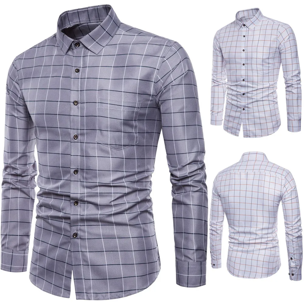 Mens Long Sleeve Oxford Formal High-grade pure cotton Plaid Long sleeve shirts men's slim Fit Casual business shirt Top M-5XL3019