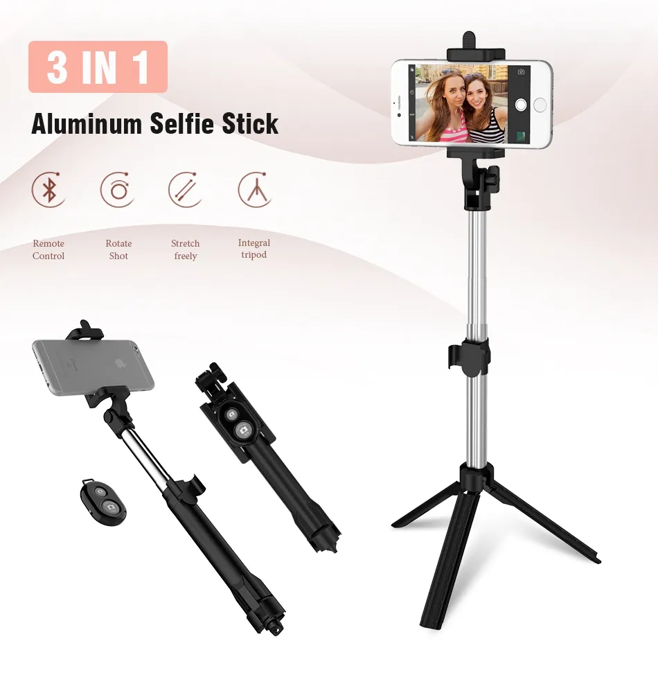 Bluetooth Selfie Stick Trigods Bluetooth Timer Selfie Monopods拡張可能なセルフポートレートスティックリモコンiPhoneスマートフォン