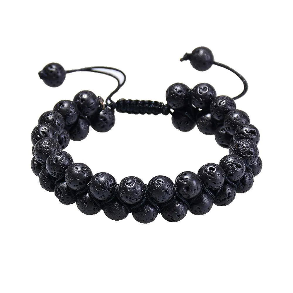 Essential Oil Bracelet Adjustable Beads Double Rows Lava Rock Bracelet Perfume Diffusion Yoga Birthday Gift