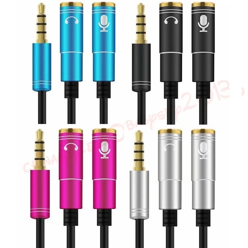 3.5mm Stereo Splitters Audio cable Earphone Headset Headphone 2 Way Splitter Microphone Adapter for Iphone Ipod Mp3 Pc Headphone Laptop