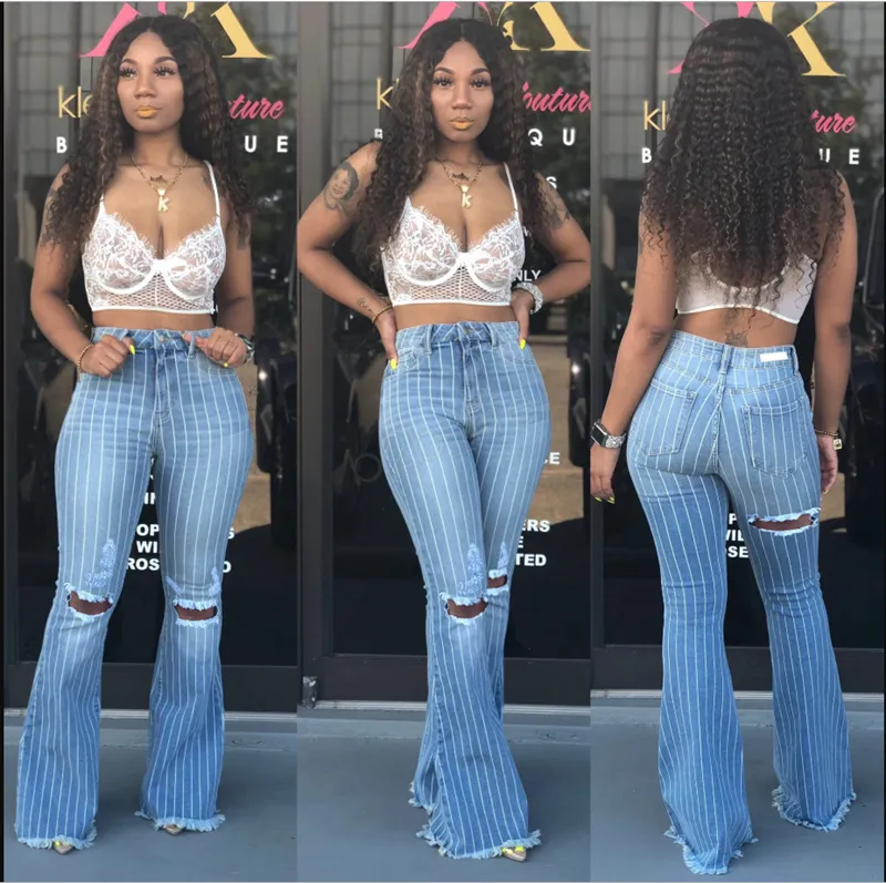 Vintage Striped Flare Jeans With Ripped Holes And Wide Legs For Women Slim  Fit Office Lady Bell Bell Bottom Jeans Outfit Denim Pants LJJA3038 From  Best_bikini, $0.02