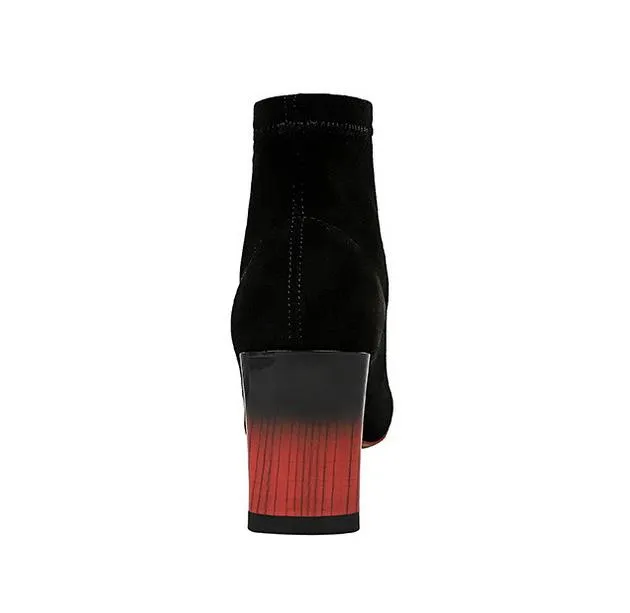 Moda Siyah Ağaç Damarı Kalın Topuklar Ayak bileği Boots Sentetik Süet Kutu Boyutu 34 40 To Come With