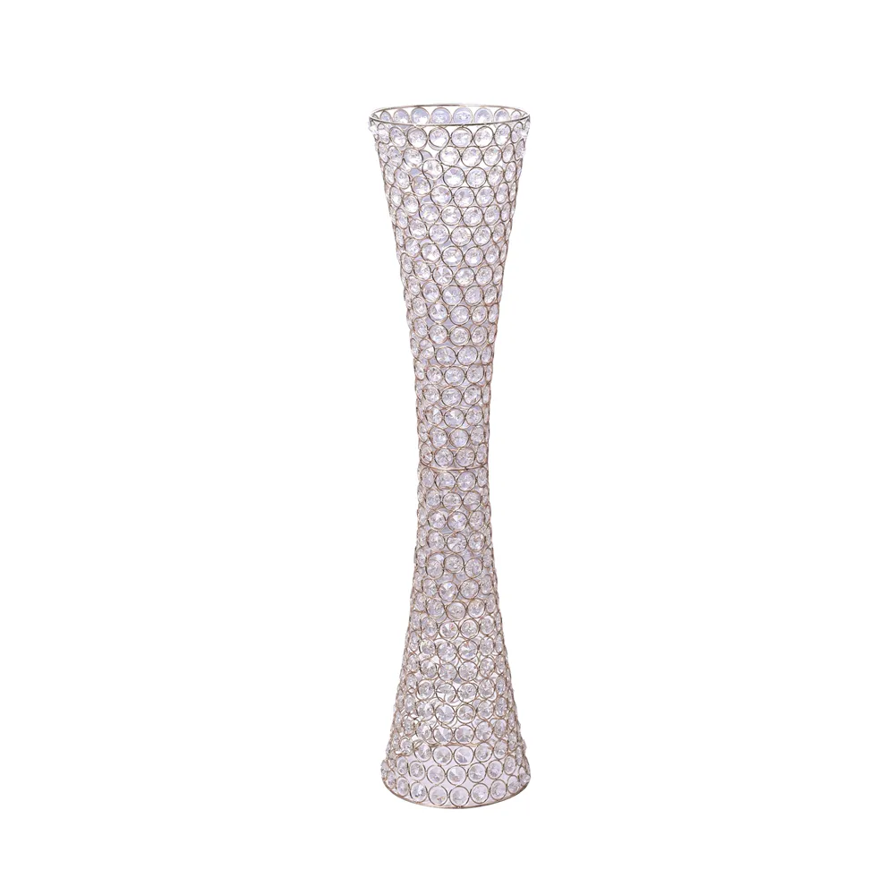 Nouveau style jolie taille forme grand candélabre table de mariage pièce maîtresse vase en cristal perlé senyu0297