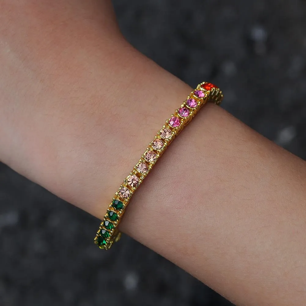 Bracelet Tennis Or Blanc 18K Avec Rubis Et Diamants Naturels - 4.85 Cts, 18.5 Cm